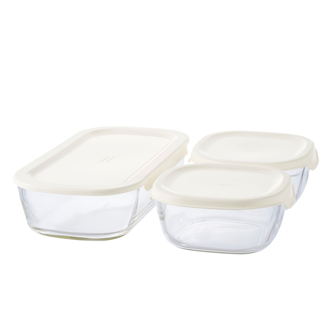 スタッキング耐熱ガラスコンテナ M 3個セット –食品保存容器なら HARIO