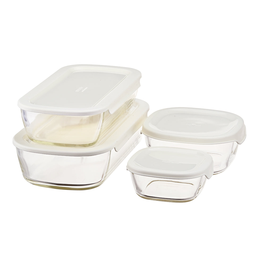 スタッキング耐熱ガラスコンテナ4個セット –食品保存容器なら HARIO