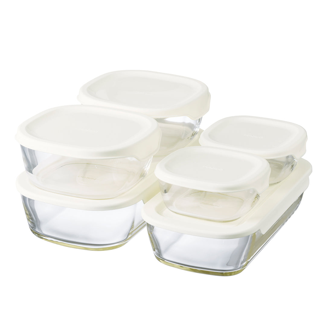 スタッキング耐熱ガラスコンテナ6個セット –食品保存容器なら HARIO