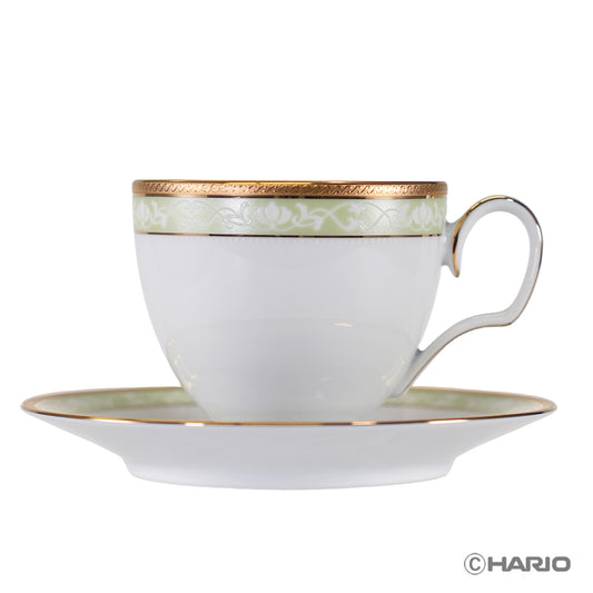 HARIO×Noritake ティー・コーヒー碗皿 ハンプシャーゴールド（グリーン）
