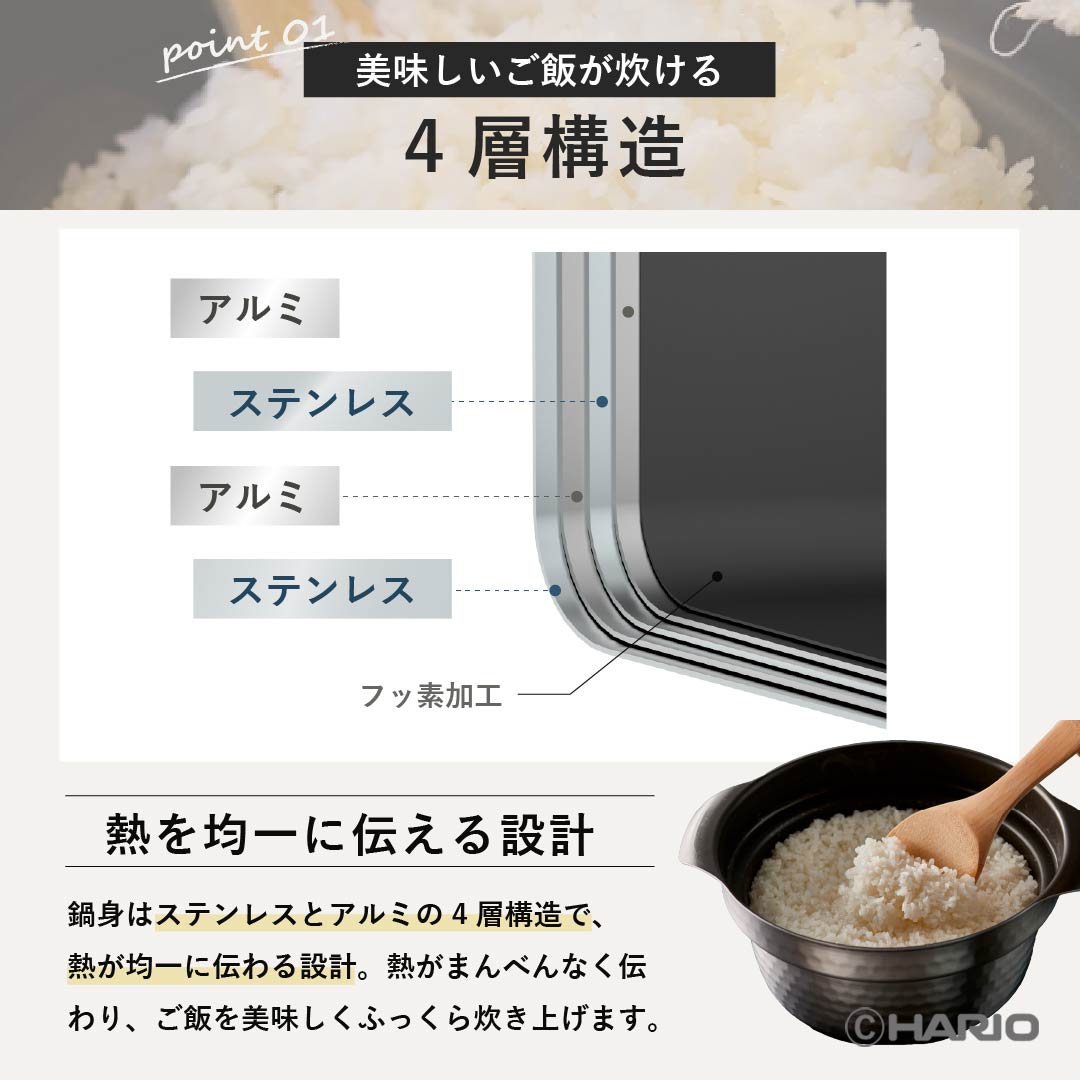 HARIO 蓋がガラスのIH対応ご飯釜雪平　20cm dショッピング |HARIO 雪平ご飯釜 1～3合 IH対応 ガラス蓋付き