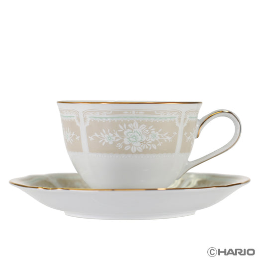 HARIO×Noritake ティー・コーヒー碗皿 レースウッドゴールドベージュ